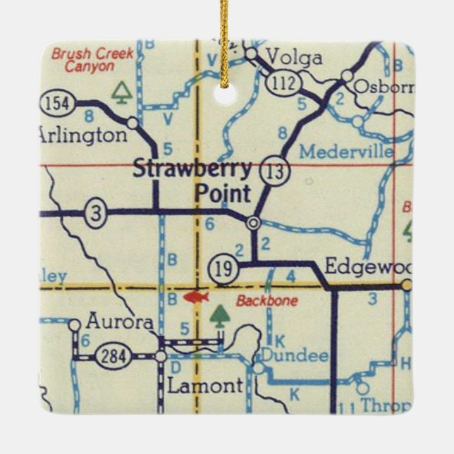 Strawberry Point Iowa Karte Keramikornament (Rückseite)