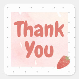 Strawberry polka dot Danke Quadratischer Aufkleber
