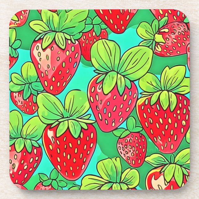 Strawberry Pop Art Pattern Getränkeuntersetzer (Vorderseite)