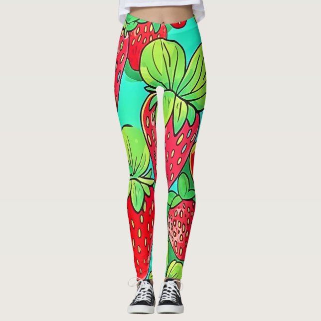 Strawberry Pop Art Pattern Leggings (Vorderseite)