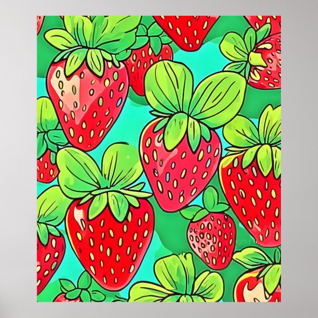 Strawberry Pop Art Pattern Poster (Vorne)