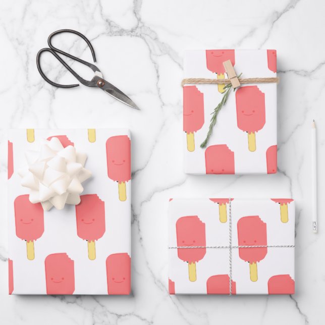 Strawberry Popsicle Niedlicher Cartoon Zeichnend Geschenkpapier Set (Vorderseite)