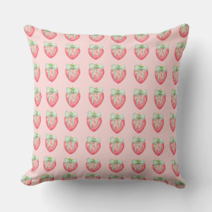 Strawberry Print Green Bow Coquette Kids Girl Room Kissen