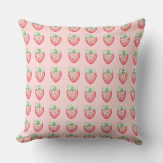 Strawberry Print Green Bow Coquette Kids Girl Room Kissen