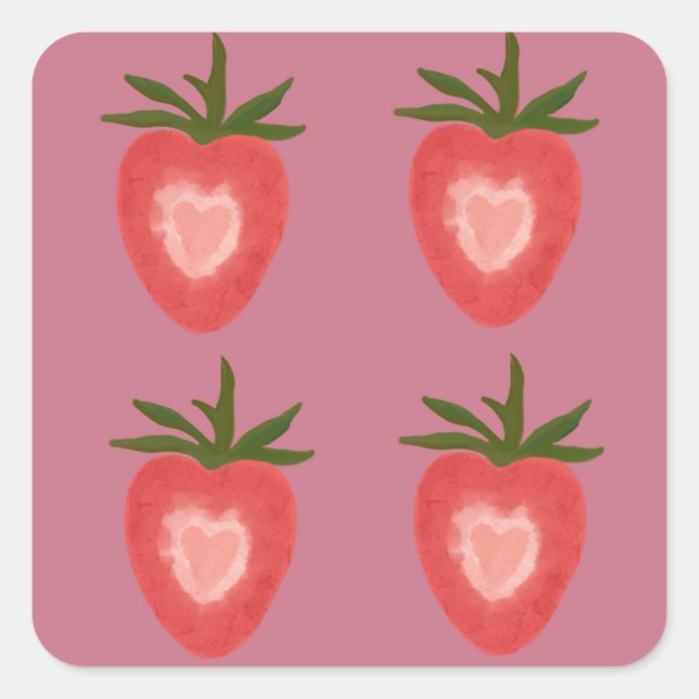 Strawberry Quadratischer Aufkleber (Vorderseite)
