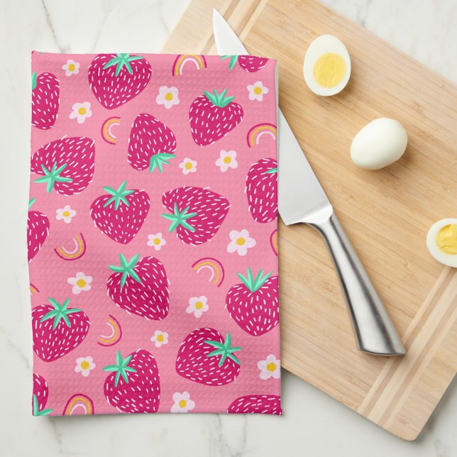 Strawberry Rainbow Daisy-Muster Geschirrtuch (Viertel Falte)