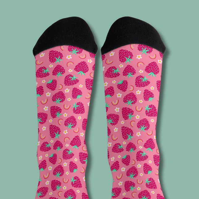 Strawberry Rainbow Daisy-Muster Socken (Pink strawberry daisy socks)