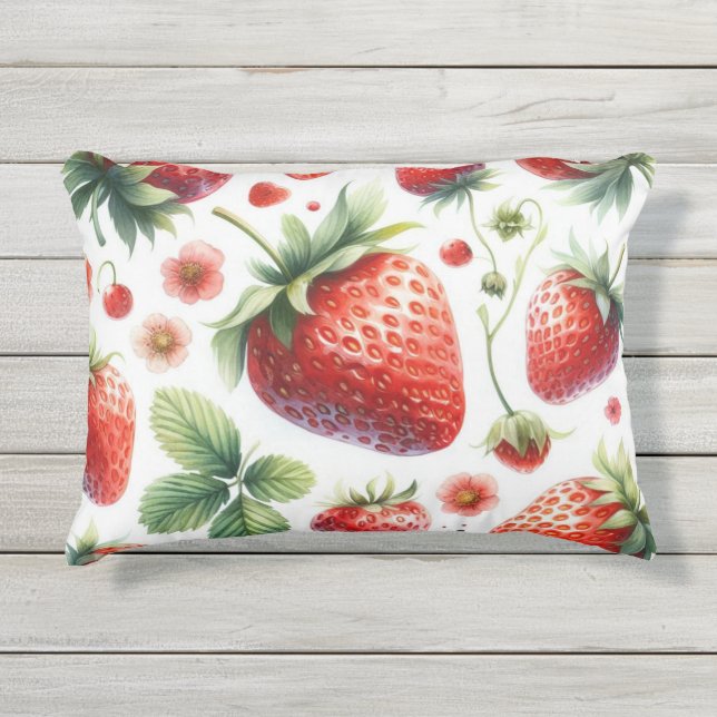 Strawberry Red Berry on White Kissen Für Draußen (Vorderseite)