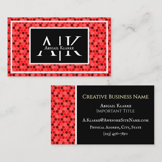 Strawberry Red Colorful Honeycomb Design Stylish Visitenkarte (Vorne/Hinten)