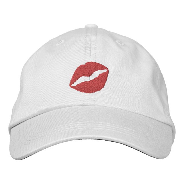 Strawberry Red Lipstick Print Kiss Bestickte Kappe (Vorderseite)