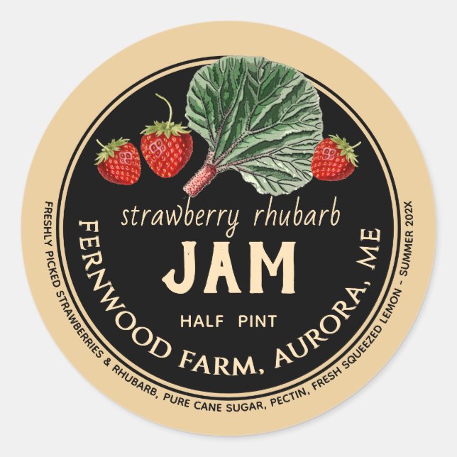 Strawberry Rhubarb Jam Jar Label Jelly Runder Aufkleber (Vorderseite)