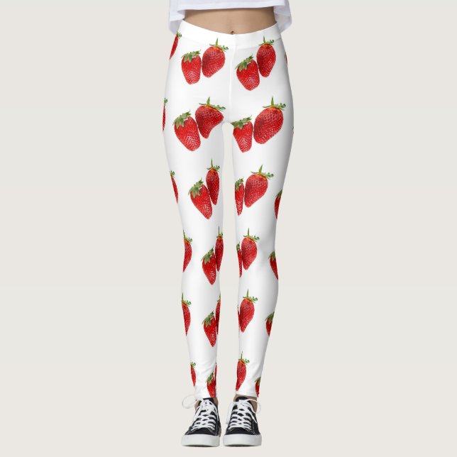Strawberry Seamless Pattern - Cute Red Fruit on Wh Leggings (Vorderseite)