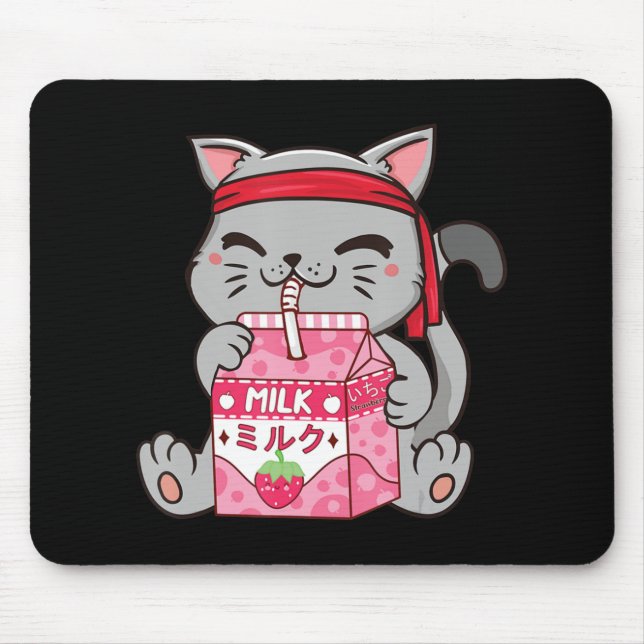 Strawberry Shake Strawberry Milk Kat Kawaii Neko A Mousepad (Vorne)