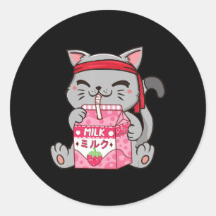 Strawberry Shake Strawberry Milk Kat Kawaii Neko A Runder Aufkleber