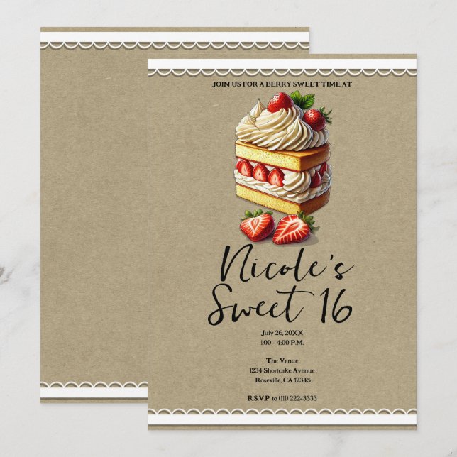 Strawberry Shortcake Sweet 16 Birthday Einladung (Vorne/Hinten)