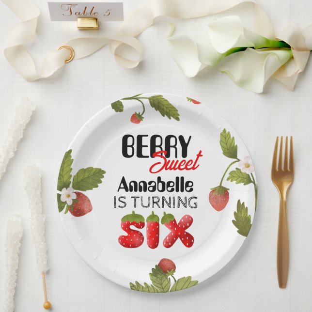 Strawberry Sixth Geburtstag Pappteller (Hochzeit)