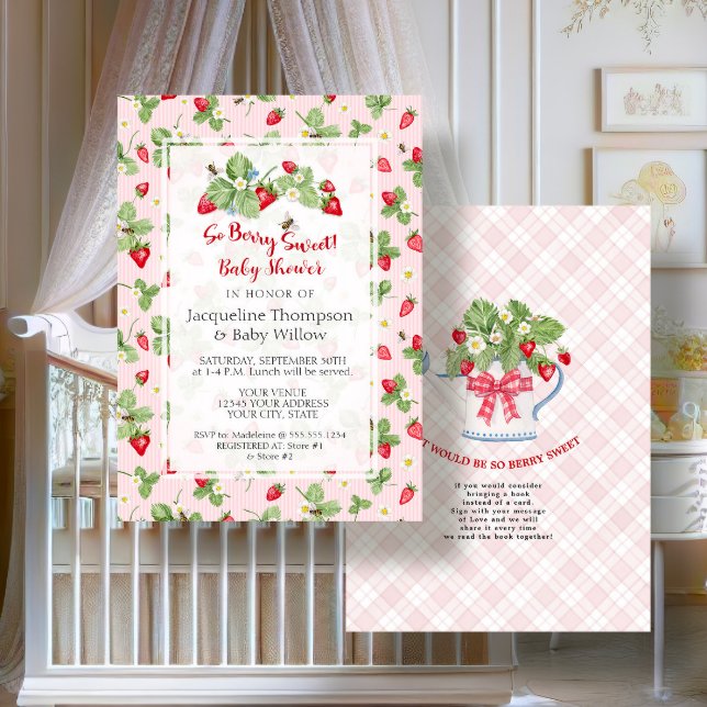 Strawberry So Berry Sweet Pink Gingham Girl Shower Einladung (Von Creator hochgeladen)
