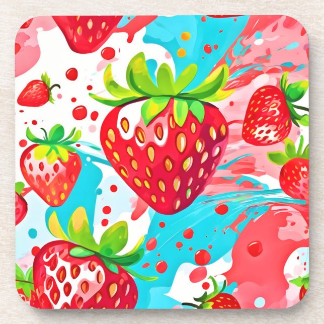 Strawberry Splash Muster Getränkeuntersetzer (Vorderseite)