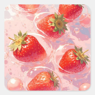 Strawberry Splash Quadratischer Aufkleber