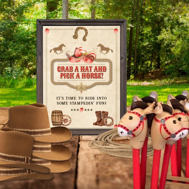 Strawberry Stampede schnappen Hut und Pferdeschild Poster (Von Creator hochgeladen)