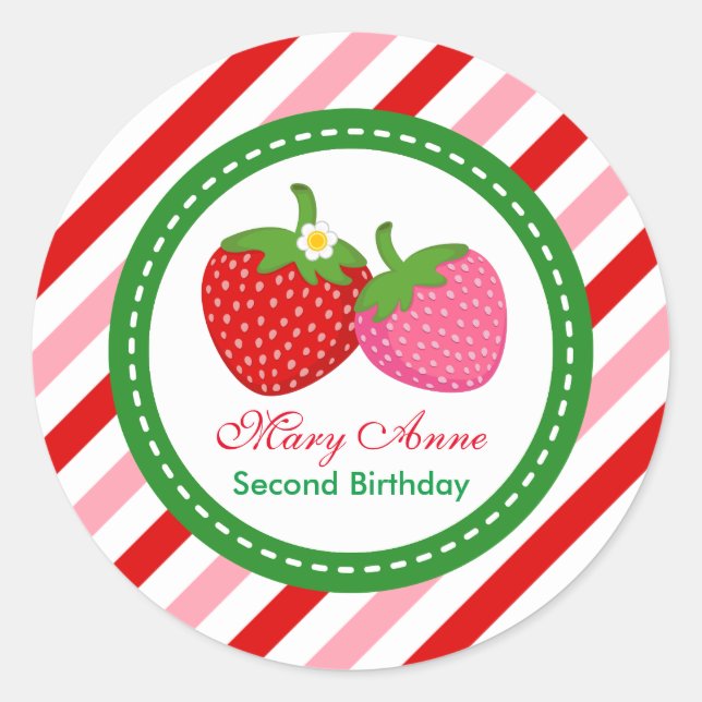 Strawberry Summer Birthday Baby Dusche Runder Aufkleber (Vorderseite)