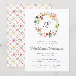 Strawberry Summer Blume Wreath 18. Geburtstag Einladung