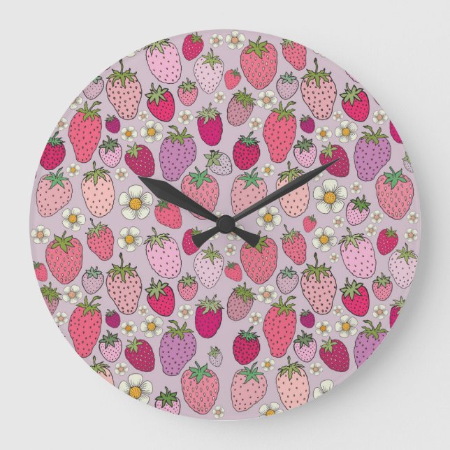 Strawberry Summer Seamless Pattern Große Wanduhr (Vorderseite)