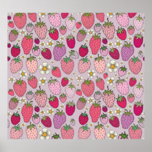 Strawberry Summer Seamless Pattern Poster