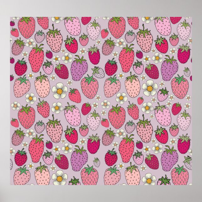 Strawberry Summer Seamless Pattern Poster (Vorne)