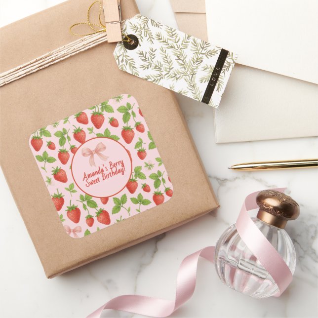 Strawberry Sweet Birthday Party - Square Sticker (Schenken)