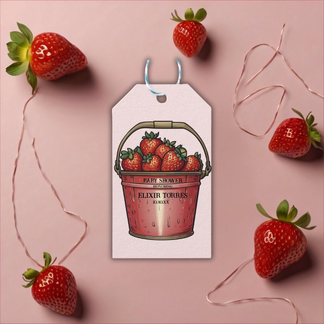 Strawberry Sweet Bucket Baby Dusche Geschenkanhänger (Von Creator hochgeladen)