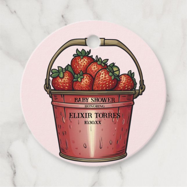 Strawberry Sweet Bucket Baby Dusche Geschenkanhänger (Vorderseite)