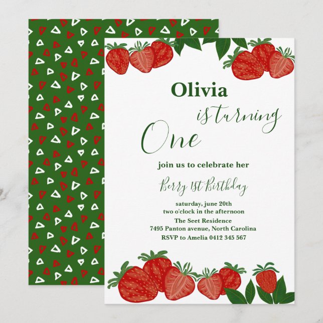 Strawberry Sweet Fruit Fresh Baby Shower Girl Einladung (Vorne/Hinten)