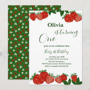 Strawberry Sweet Fruit Fresh Baby Shower Girl Einladung