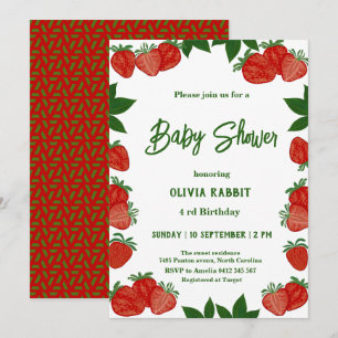 Strawberry Sweet Fruit Fresh Baby Shower Girl Einladung