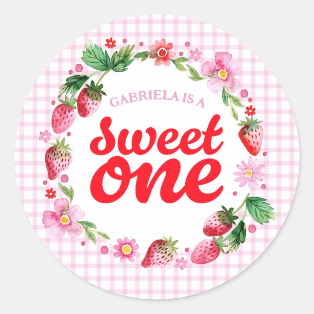 Strawberry Sweet One Berry Erster Geburtstag Runder Aufkleber (Vorderseite)