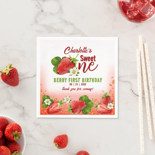 Strawberry Sweet ONE erste Geburtstagsparty Serviette (Beispiel)