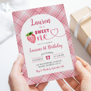 Strawberry Sweet One Girl's 1. Geburtstag Einladung