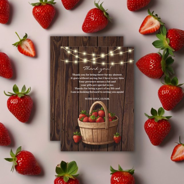 Strawberry Sweet Wood Basket Baby Dusche Dankeskarte (Von Creator hochgeladen)