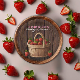 Strawberry Sweet Wood Basket Baby Dusche Pappteller