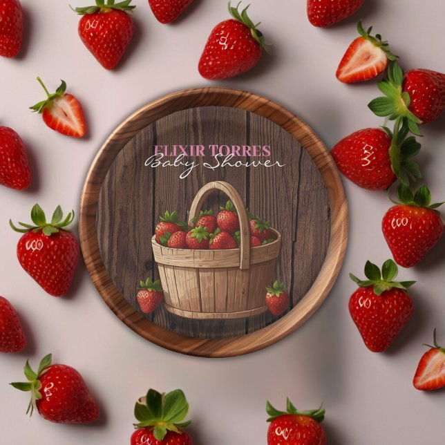 Strawberry Sweet Wood Basket Baby Dusche Pappteller (Von Creator hochgeladen)