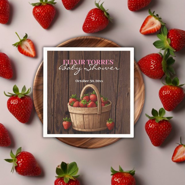 Strawberry Sweet Wood Basket Baby Dusche Serviette (Von Creator hochgeladen)