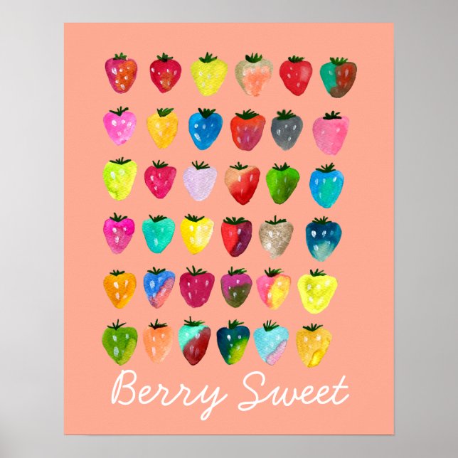 Strawberry sweetness cute whimsical watercolor poster (Vorne)