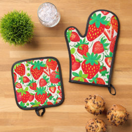 Strawberry Swirl Muster Ofenhandschuh & Topflappen-Set