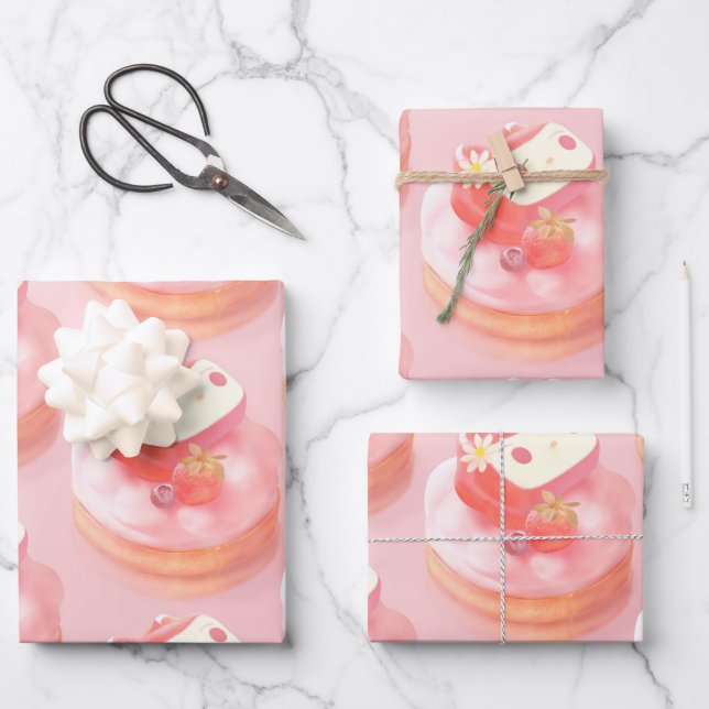 Strawberry Tart Illustration Geschenkpapier Set (Vorderseite)