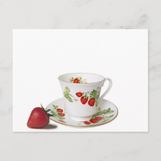 StrawBerry Tea Cup und Saucer Postkarte (Vorderseite)