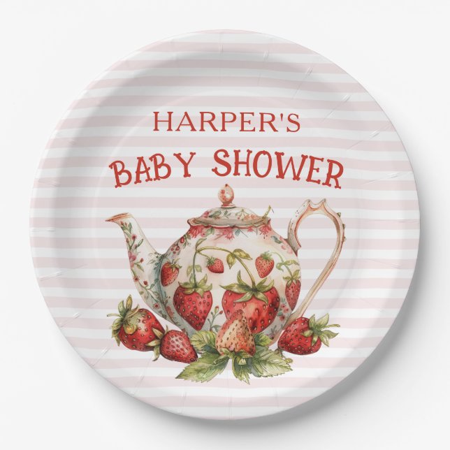 Strawberry Theme Baby Dusche Pappteller (Vorderseite)