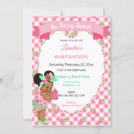 Strawberry Theme Baby Girl Gingham Pink Mint Einladung