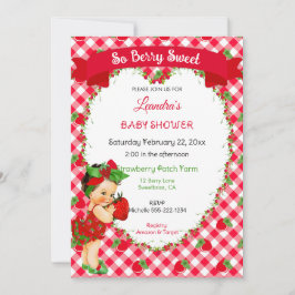 Strawberry Theme Baby Girl Gingham Red Green Einladung