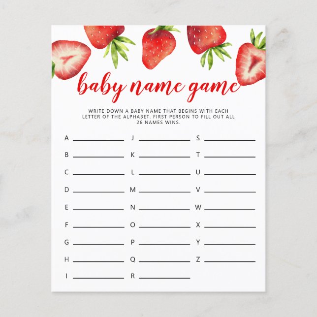 Strawberry Theme Baby Name Dusche Spiel (Vorderseite)